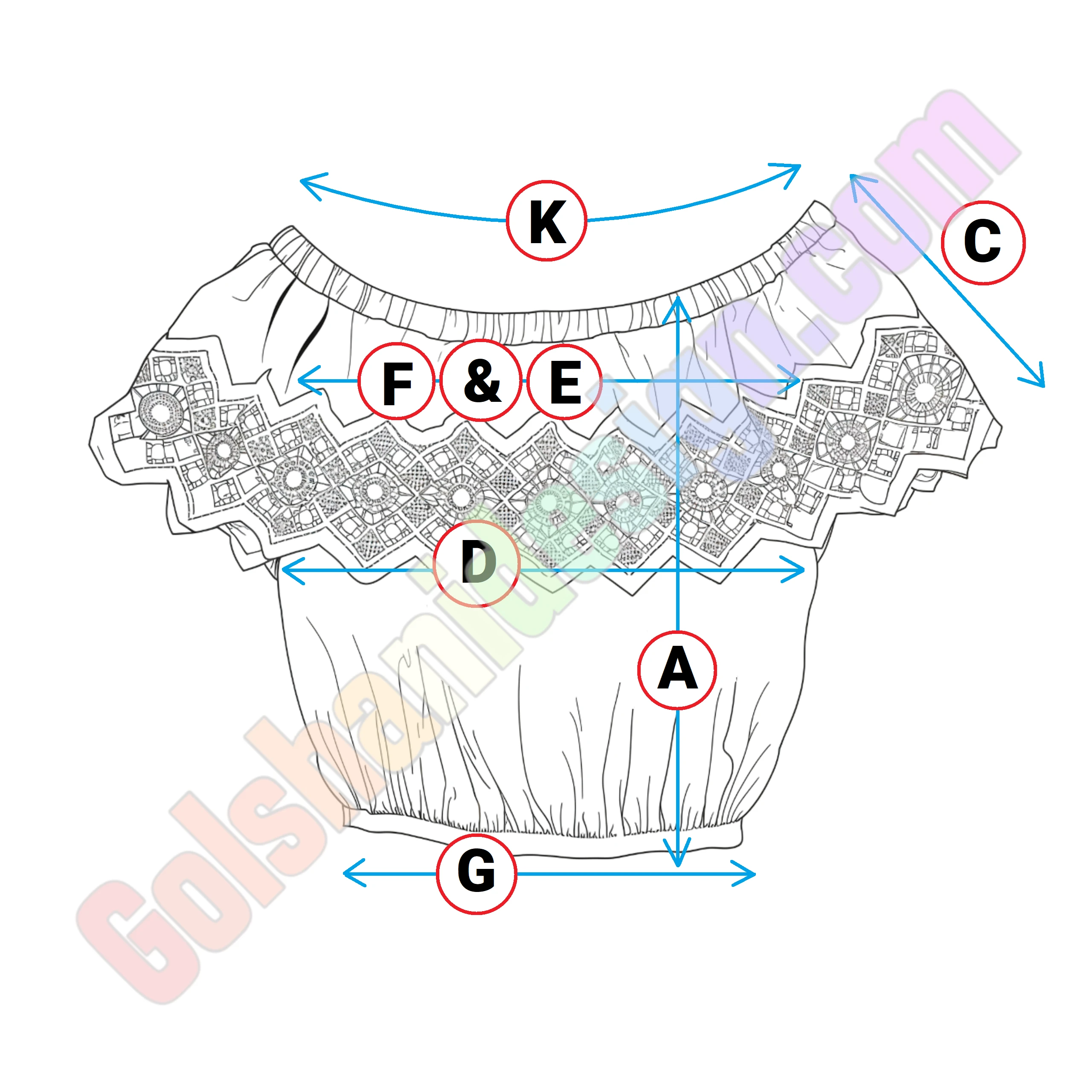 الگو تاپ دخترانه طرح دکلته (کد 191) (سایز 3 تا 12 سال)
